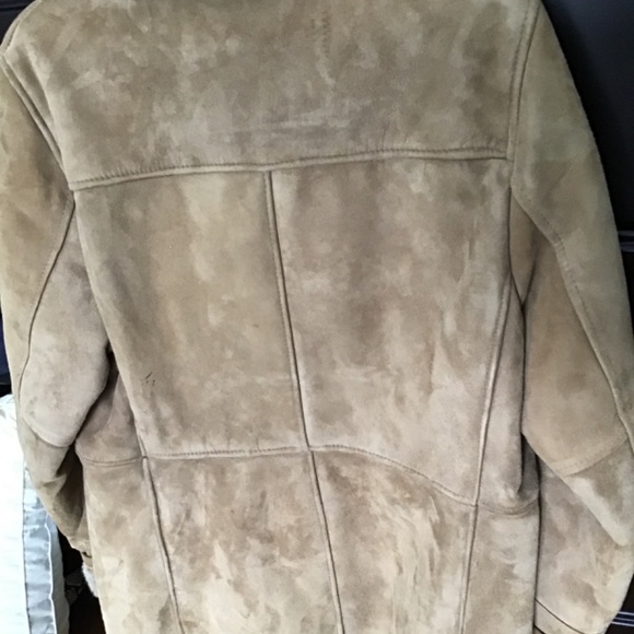 Tan , Genuine Shearling Fur Collar , Suede, Acrylic Plush Inner, Women's Jacket - Picture 5 of 16